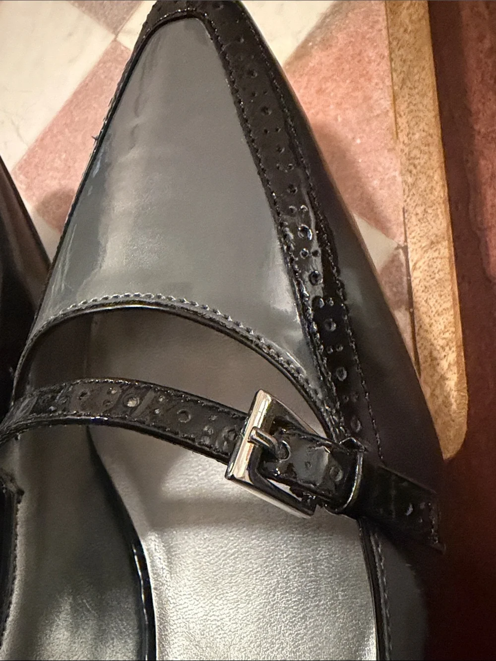 Anne Klein Black Patent Pointed Mary Jane Pumps